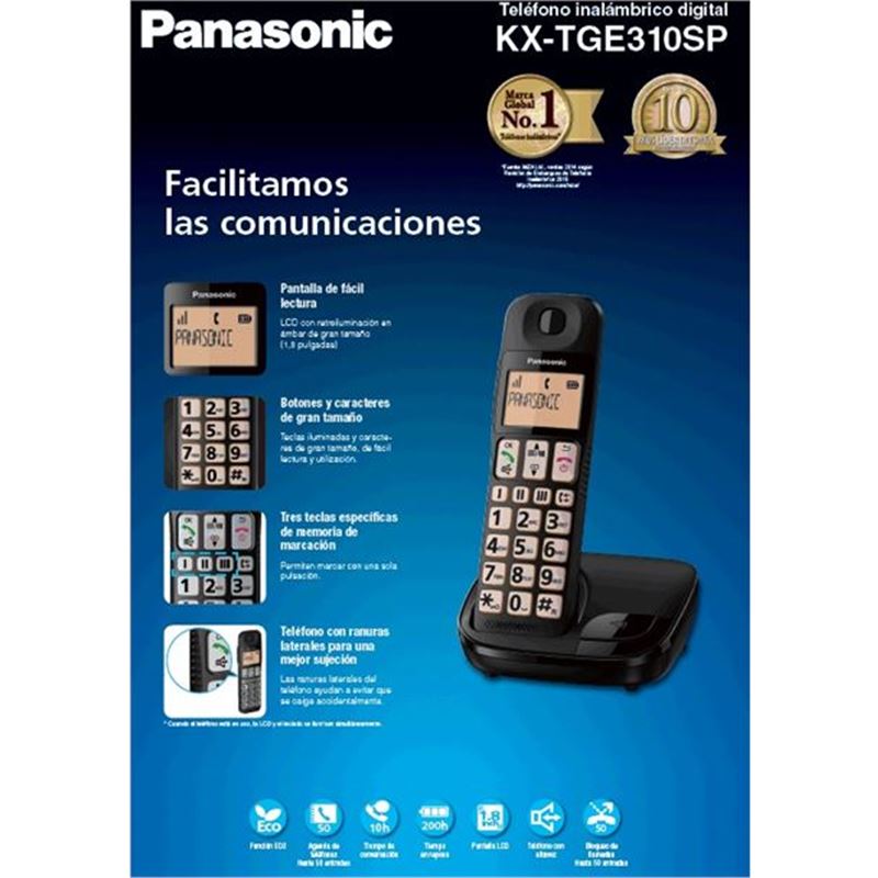 Panasonic KX-TG6852SPB Teléfono Fijo Inalámbrico Dúo con Manos Libres