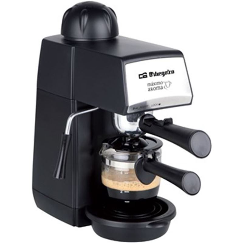 Cafetera automática para espresso y cappucino Orbegozo 1050 W. Permite  utilizar tanto café molido como monodosis.