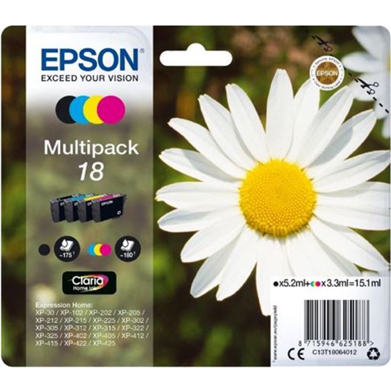 Epson C13T18064012 multipack tinta 4 colores 18 claria home c13t18064010 - 33136-72324-8715946625188