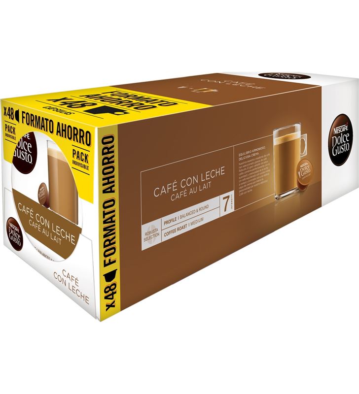 Nestle 12486522 pack café con leche dolce gusto (3 cajas de 16 cápsulas) - 82015